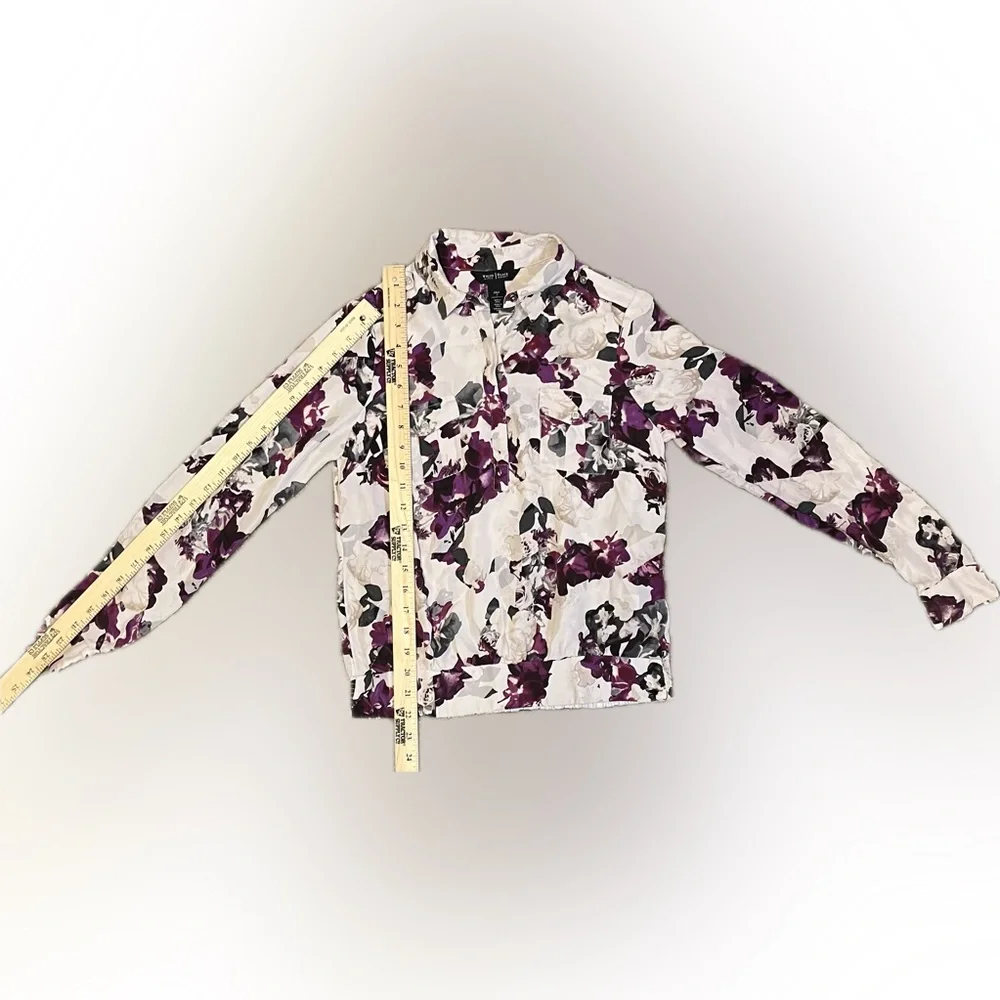 White House Black Market Long Sleeve Silk Floral Blouse size XS - Picture 7 of 12